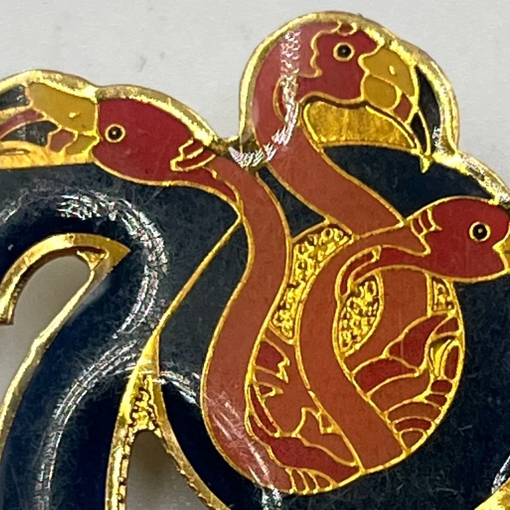 Vintage San Diego Zoo 70th Anniversary Flamingo Pin Souvenir Gold Tone Enamel